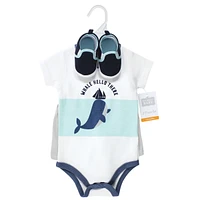 Hudson Baby Boys Cotton Bodysuit, Shorts and Shoe Set