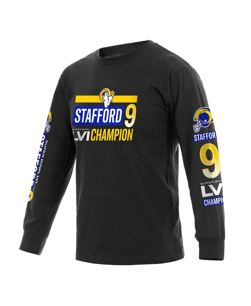 Men's Fanatics Matthew Stafford Black Los Angeles Rams Super Bowl Lvi Champions Player Name and Number Long Sleeve T-shirt