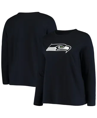 Women's Fanatics College Navy Seattle Seahawks Plus Size Primary Logo Long Sleeve T-shirt