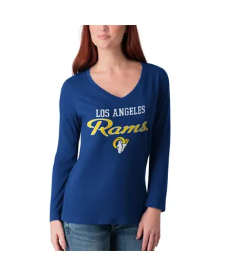 Women's G-iii 4Her by Carl Banks Royal Los Angeles Rams Post Season Long Sleeve V-Neck T-shirt