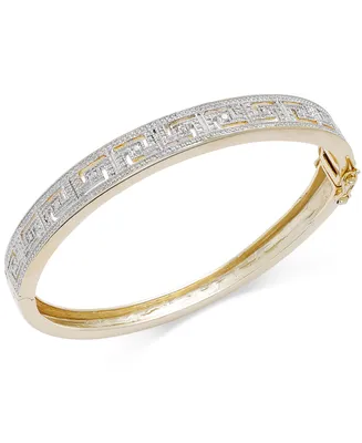 Diamond Accent Greek Key Bangle Bracelet Silver Plated Brass
