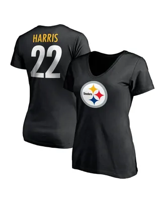Women's Fanatics Najee Harris Black Pittsburgh Steelers Player Icon Name and Number V-Neck T-shirt