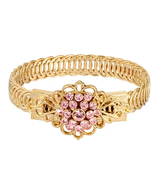 2028 14K Gold-tone Pink Flower Overlay Belt Bracelet