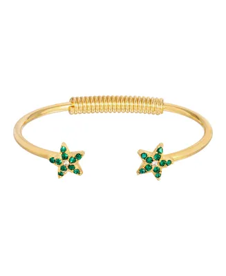 2028 Gold-Tone Crystal Emerald Star Spring Bracelet
