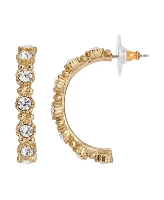 2028 Gold-Tone Clear Crystal Half Hoop Earrings - Gold