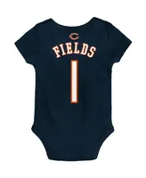 Infant Boys and Girls Justin Fields Navy Chicago Bears Mainliner Player Name and Number Bodysuit