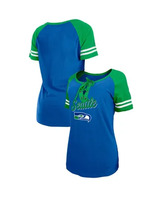 Women's New Era Royal, Green Seattle Seahawks Legacy Lace-Up Raglan T-shirt