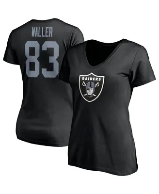 Women's Fanatics Darren Waller Black Las Vegas Raiders Player Icon Name and Number V-Neck T-shirt