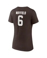 Women's Fanatics Baker Mayfield Brown Cleveland Browns Player Icon Name and Number V-Neck T-shirt