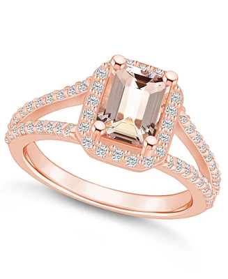Macy's Morganite (1-3/8 ct. t.w.) and Diamond (1/2 Halo Ring 14K Rose Gold