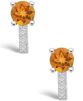 Macy's Citrine (1-1/2 ct. t.w.) and Diamond (1/8 ct. t.w.) Stud Earrings in 14K White Gold