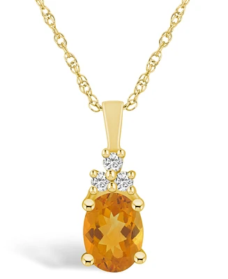 Macy's Citrine (1-1/5 Ct. T.w.) and Diamond (1/10 Ct. T.w.) Pendant Necklace in 14K Yellow Gold