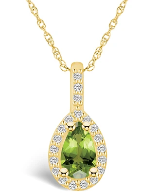 Macy's Peridot (1 Ct. T.w.) and Diamond (1/5 Ct. T.w.) Halo Pendant Necklace in 14K Yellow Gold