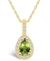 Macy's Peridot (1 Ct. T.w.) and Diamond (1/5 Ct. T.w.) Halo Pendant Necklace in 14K Yellow Gold