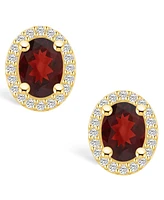 Macy's Garnet (3 ct. t.w.) and Diamond (3/8 ct. t.w.) Halo Stud Earrings in 14K Yellow Gold