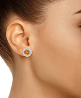 Macy's Citrine (1-1/2 ct. t.w.) and Diamond (1/2 ct. t.w.) Halo Stud Earrings in 14K Gold