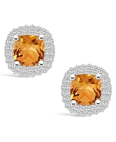 Macy's Citrine (1-3/4 ct. t.w.) and Diamond (3/8 ct. t.w.) Halo Stud Earrings in 14K Gold