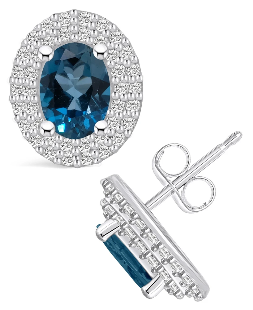 Macy's London Topaz (2 ct. t.w.) and Diamond (/2 ct. t.w.) Halo Stud Earrings in 14K Gold