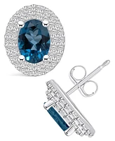 Macy's London Topaz (2 ct. t.w.) and Diamond (/2 ct. t.w.) Halo Stud Earrings in 14K Gold