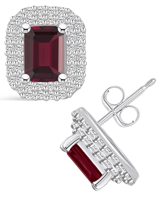Macy's Garnet (2-1/2 ct. t.w.) and Diamond (3/4 ct. t.w.) Halo Stud Earrings in 14K Gold