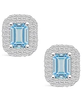 Macy's Aquamarine (1-3/4 ct. t.w.) and Diamond (3/4 ct. t.w.) Halo Stud Earrings in 14K Gold