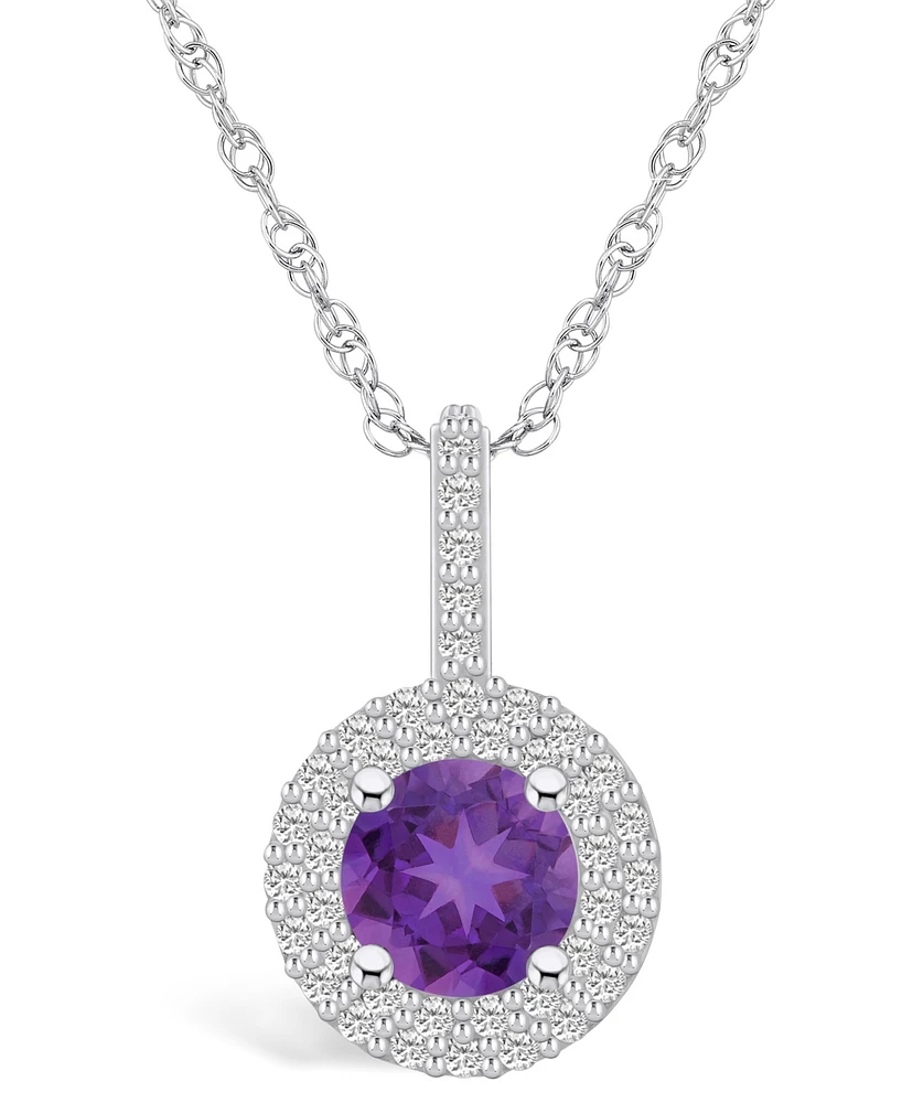 Macy's Amethyst (1-1/ Ct. T.w.) and Diamond (/8 Ct. T.w.) Halo Pendant Necklace in 14K Gold