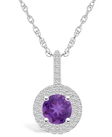 Macy's Amethyst (1-1/ Ct. T.w.) and Diamond (/8 Ct. T.w.) Halo Pendant Necklace in 14K Gold