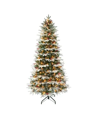 9' Pre-Lit Slim Flocked Halifax Fir Tree with 700 Underwriters Laboratories Clear Incandescent Lights, 3117 Tips