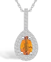 Macy's Citrine (7/8 Ct. T.w.) and Diamond (3/8 Ct. T.w.) Halo Pendant Necklace in 14K Gold