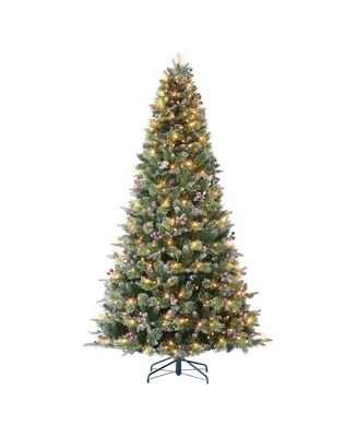 7.5' Pre-Lit Frosted Berry Spruce Tree with 500 Warm White Led Lights, 1586 Tips