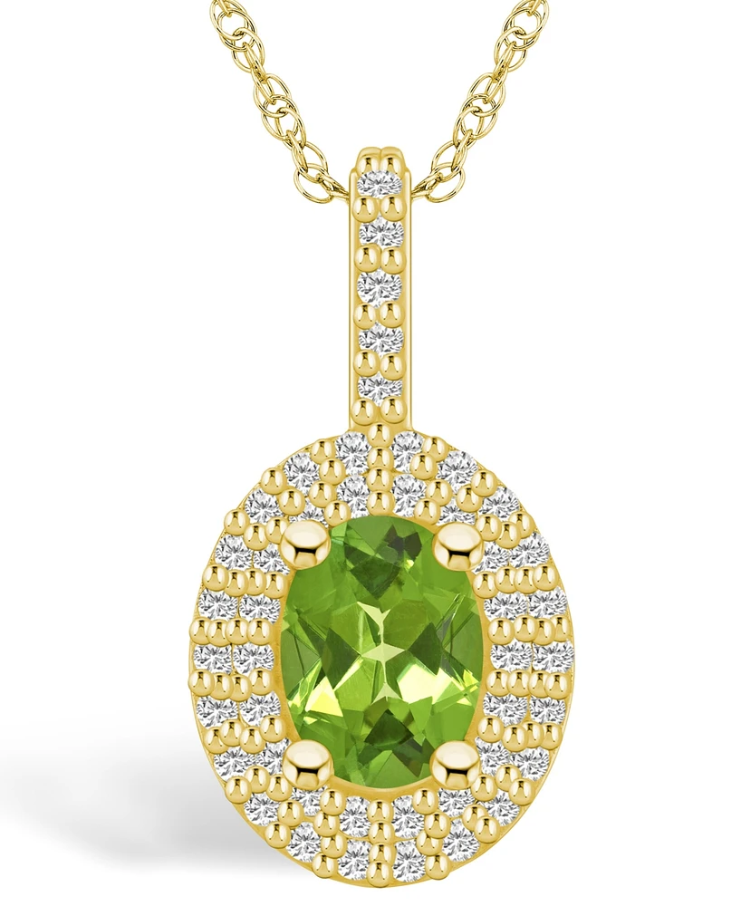 Macy's Peridot (1-1/3 Ct. T.w.) and Diamond (1/2 Ct. T.w.) Halo Pendant Necklace in 14K Yellow Gold
