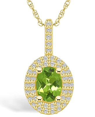 Macy's Peridot (1-1/3 Ct. T.w.) and Diamond (1/2 Ct. T.w.) Halo Pendant Necklace in 14K Yellow Gold