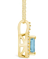 Macy's Aquamarine (1-3/8 Ct. T.w.) and Diamond (1/4 Ct. T.w.) Halo Pendant Necklace in 14K Yellow Gold
