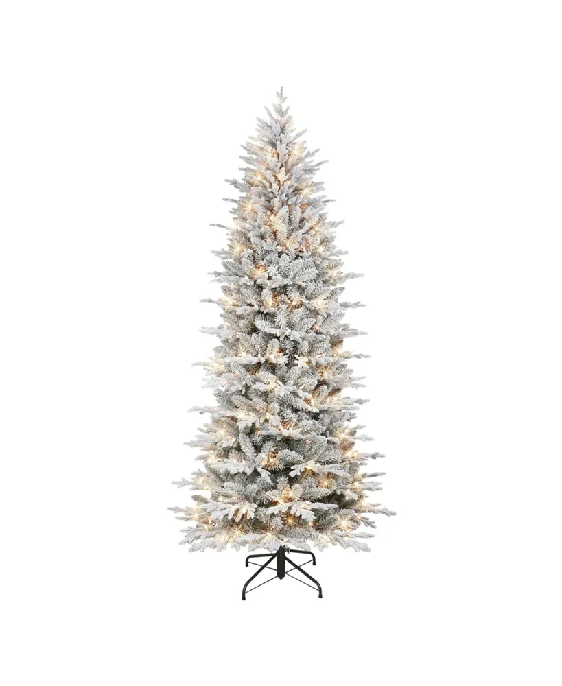 Puleo 7.5FT Pre-Lit Flocked Slim Northern Fir Tree