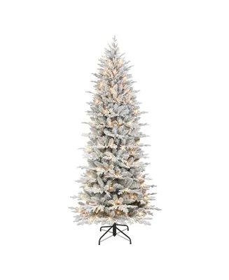 7.5' Pre-Lit Flocked Slim Northern Fir Tree with Clear Incandescent Lights