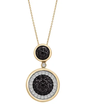 Wrapped in Love Black Diamond (1/2 ct. t.w.) & White Diamond (1/4 ct. t.w.) Double Circle Pendant Necklace in 14k Gold, 16" + 4" extender, Created for