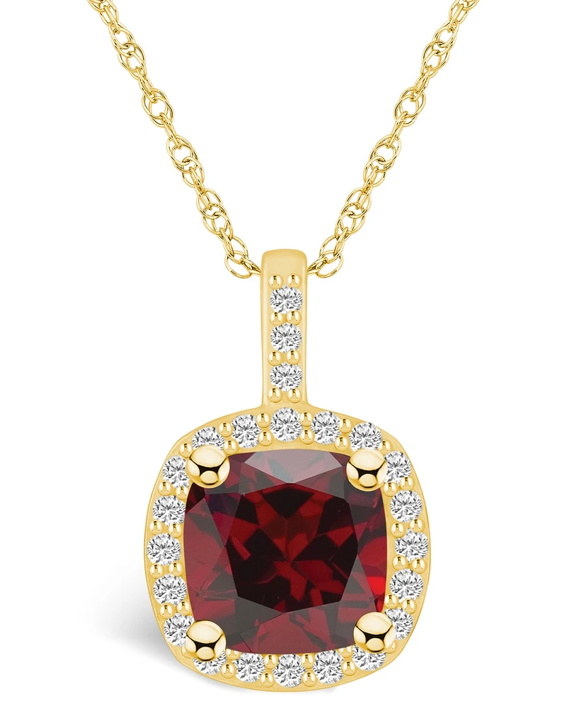 Macy's Garnet (2-3/4 Ct. T.w.) and Diamond (1/4 Ct. T.w.) Halo Pendant Necklace in 14K Yellow Gold