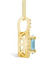 Macy's Aquamarine (1-1/7 Ct. T.w.) and Diamond (1/4 Ct. T.w.) Halo Pendant Necklace in 14K Yellow Gold