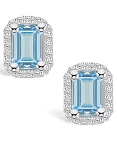 Macy's Aquamarine ( ct. t.w.) and Diamond (/ ct. t.w.) Halo Stud Earrings in 14K Gold