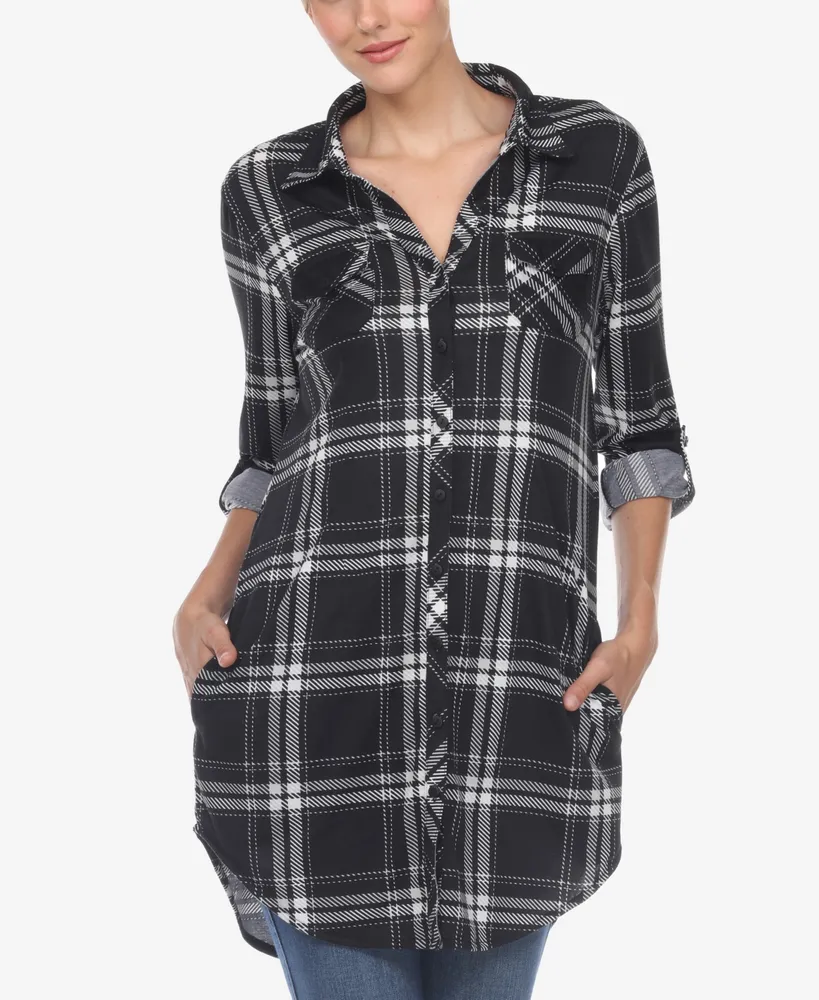 White Mark Women's Plaid Tunic Top Shirt