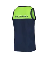 Men's Starter College Navy, Neon Green Seattle Seahawks Team Touchdown Fashion Tank Top