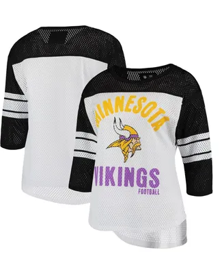 Women's G-iii 4Her by Carl Banks White, Black Minnesota Vikings First Team Three-Quarter Sleeve Mesh T-shirt