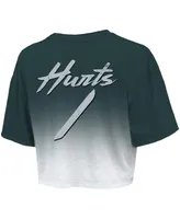 Women's Majestic Threads Jalen Hurts Green, White Philadelphia Eagles Drip-Dye Player Name and Number Tri-Blend Crop T-shirt