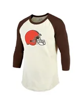 Men's Majestic Threads Nick Chubb Cream, Brown Cleveland Browns Player Name and Number Raglan 3/4-Sleeve T-shirt