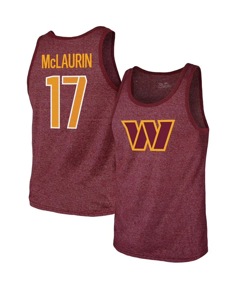 Men's Majestic Threads Terry McLaurin Heathered Burgundy Washington Commanders Player Name & Number Tank Top