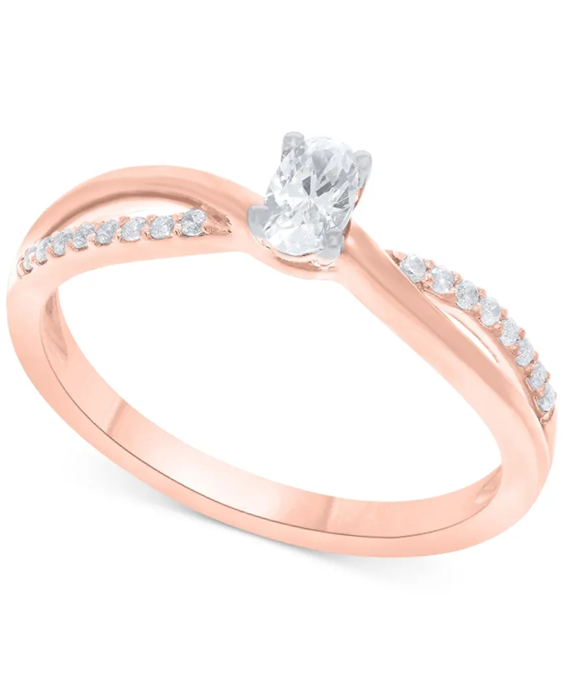 Diamond Oval-Cut Swirl Solitaire Engagement Ring (1/4 ct. tw) 14k White, Yellow or Rose Gold