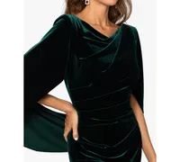 Betsy & Adam Petite Velvet Cape-Sleeve Drape-Back Dress