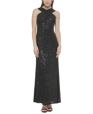 Eliza J Women's Sequined Crossover-Neck Gown