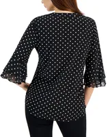 Kasper Women's Split-Neck Polka-Dot Flutter Sleeve Top