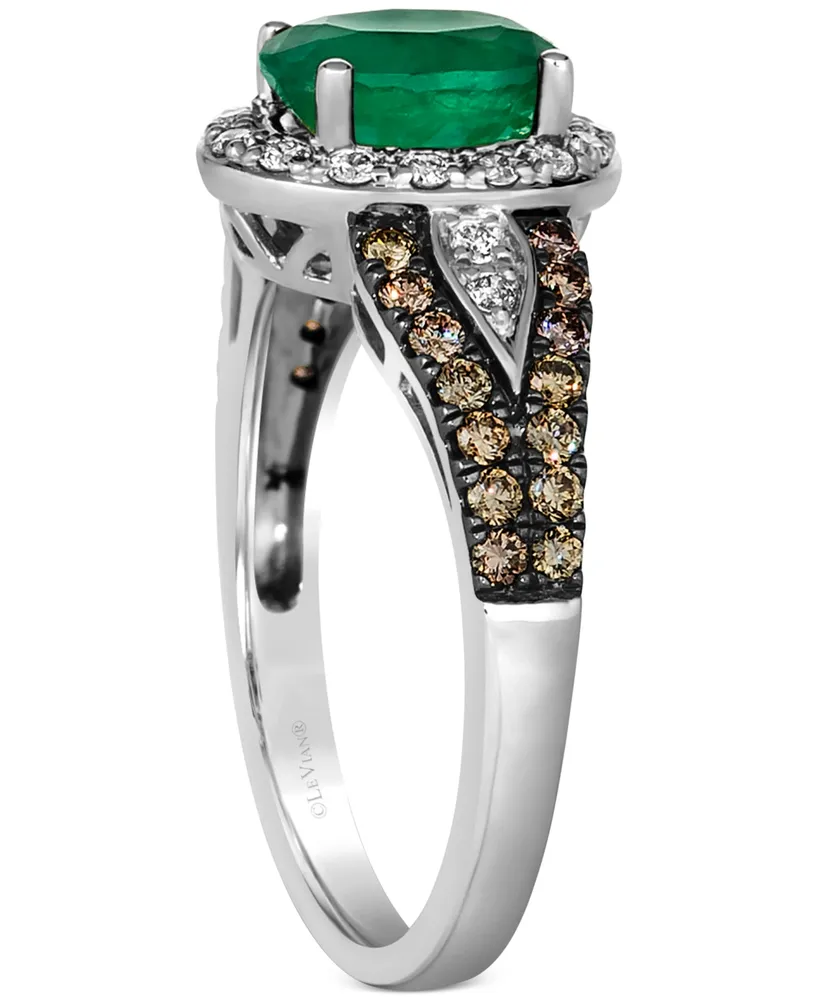 Le Vian Emerald (7/8 ct. t.w.) & Diamond (1/2 ct. t.w.) Halo Ring in 14k White Gold